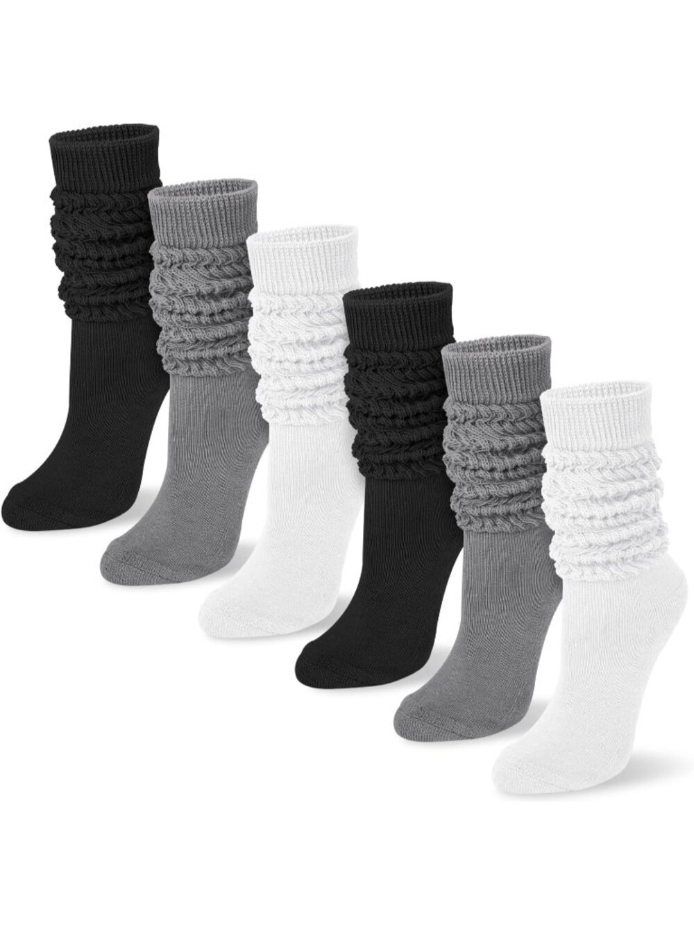 🧦Women's Grey Black 6 Pairs Slouchy Socks Long Knee High Boot Socks